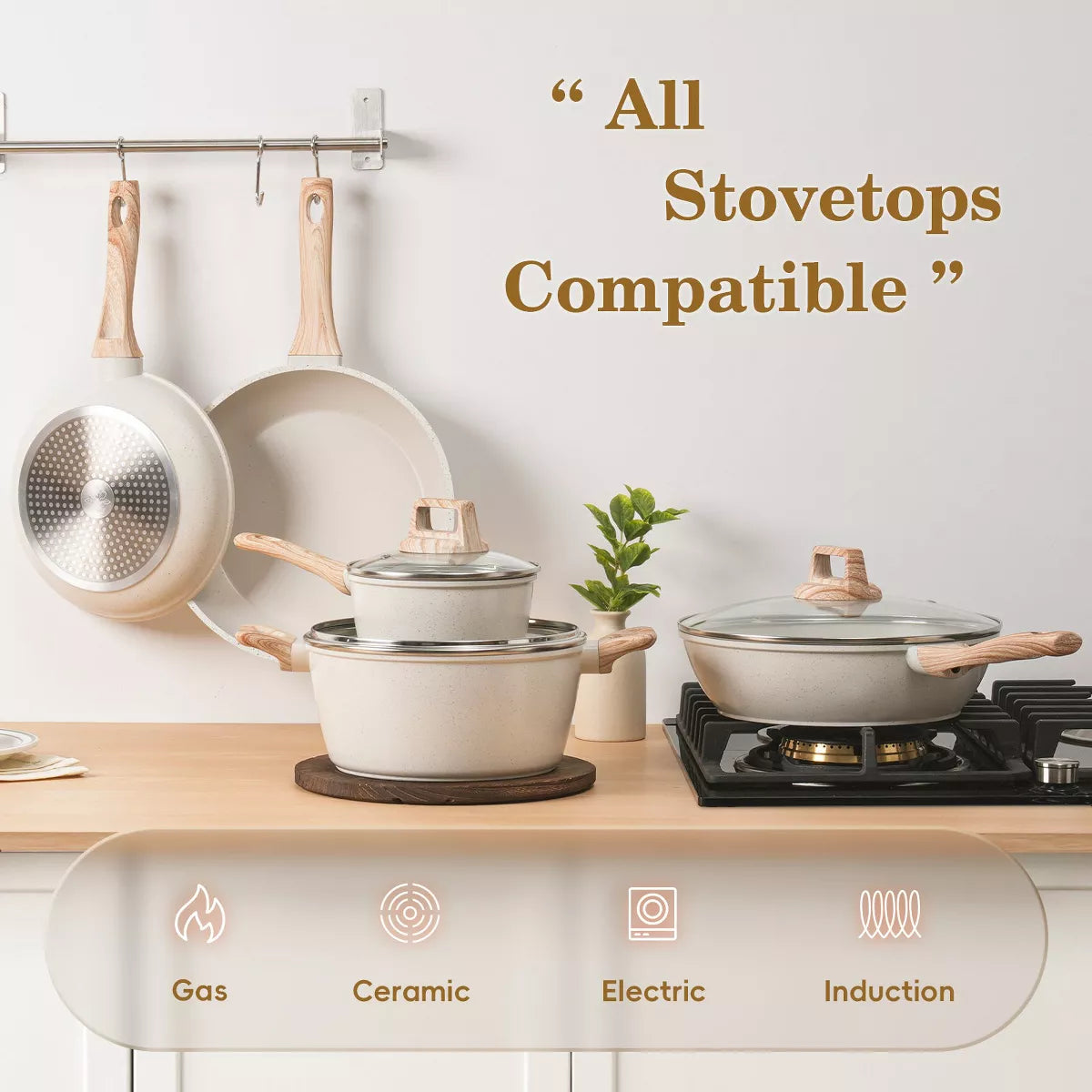 12 Pcs Non-Toxic Healthy Nonstick Cookware Set, White & Black