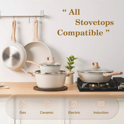 12 Pcs Non-Toxic Healthy Nonstick Cookware Set, White & Black