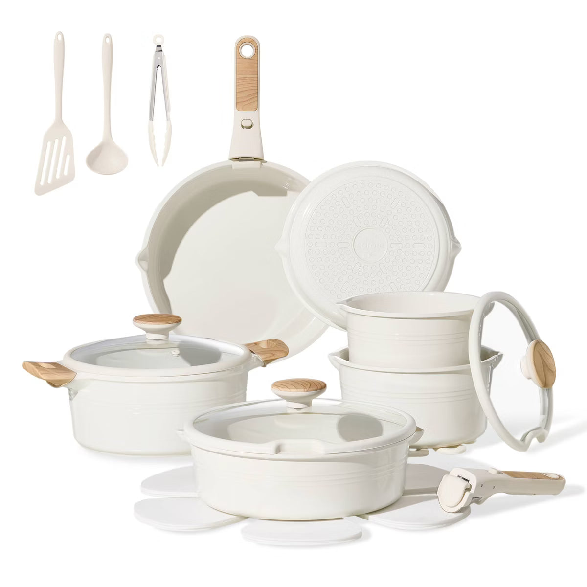 24-Pc Ceramic Nonstick Cookware Set with Detachable Handle