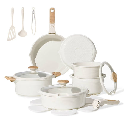 24-Pc Ceramic Nonstick Cookware Set with Detachable Handle
