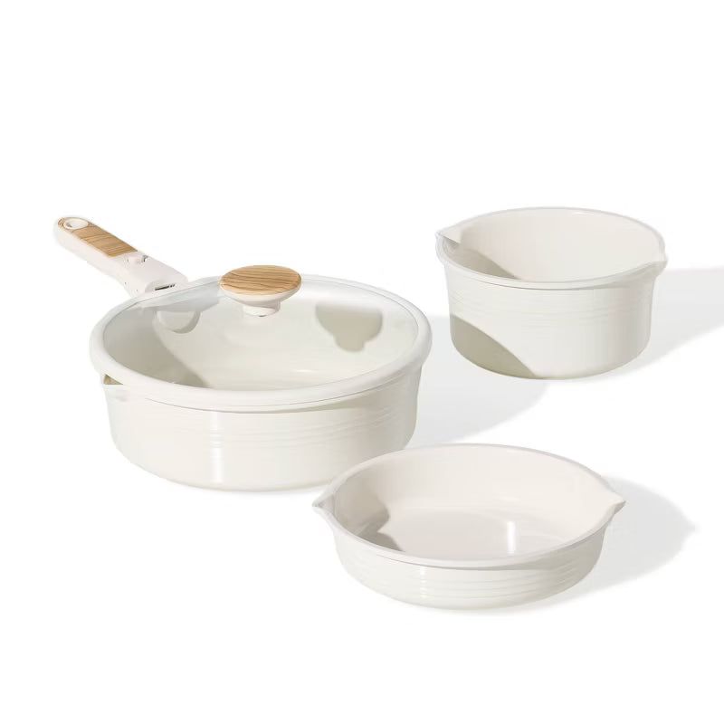 24-Pc Ceramic Nonstick Cookware Set with Detachable Handle