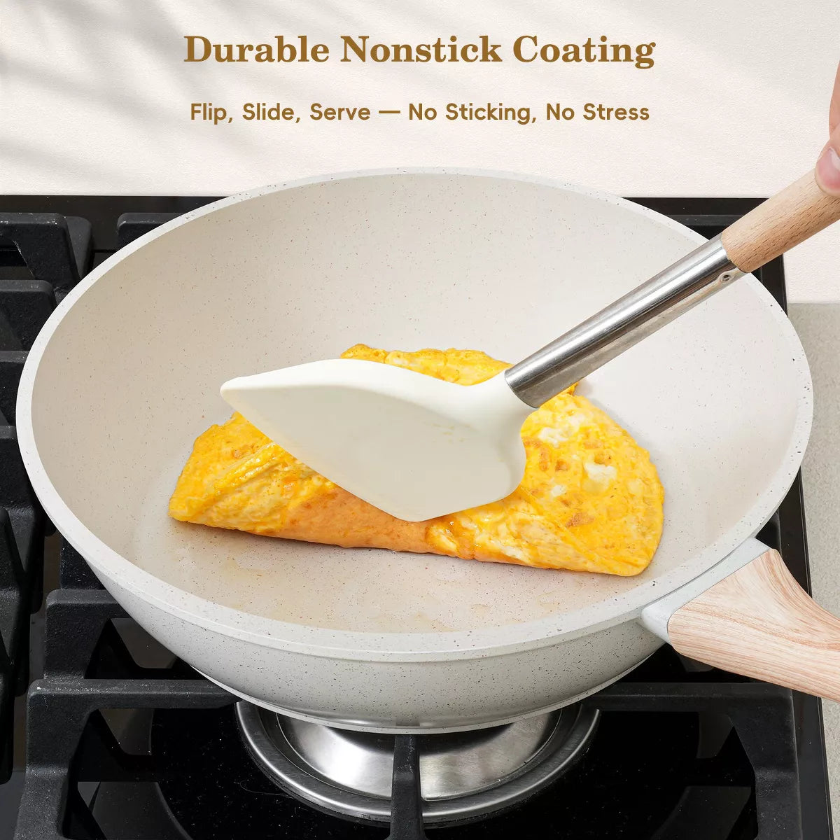 12 Pcs Non-Toxic Healthy Nonstick Cookware Set, White & Black