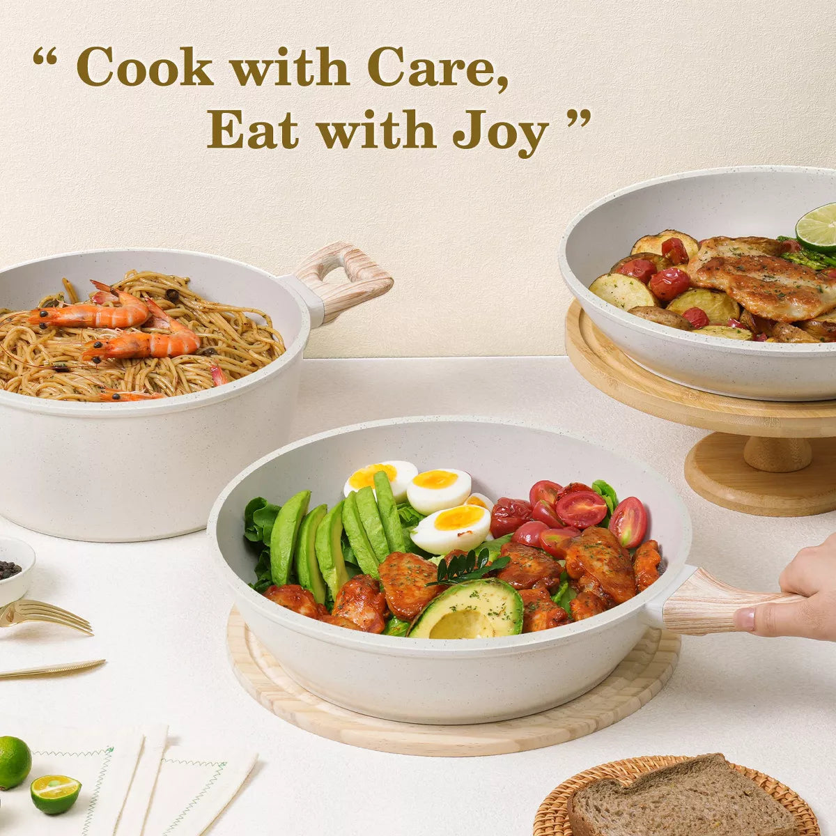 12 Pcs Non-Toxic Healthy Nonstick Cookware Set, White & Black