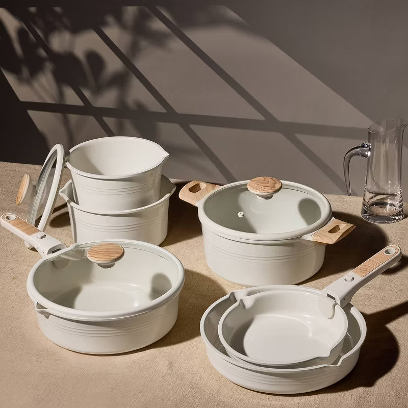 24-Pc Ceramic Nonstick Cookware Set with Detachable Handle