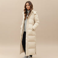 Juno | Women's Long Puffer Jacket - Hooded Zip Front