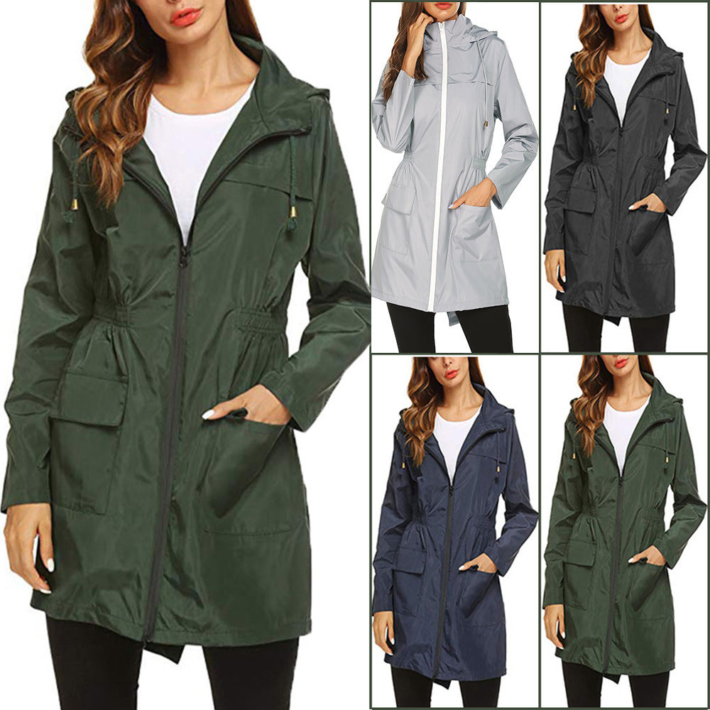 Kinsley | Women's Waterproof Rain Jacket - Hooded Drawstring Waist Elegant
