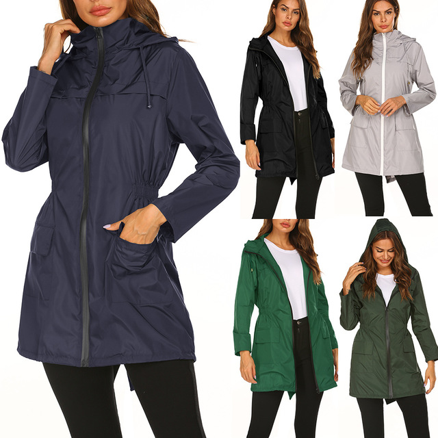 Kinsley | Women's Waterproof Rain Jacket - Hooded Drawstring Waist Elegant