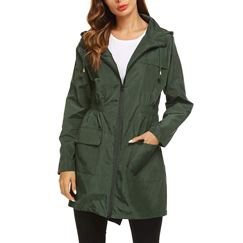 Kinsley | Women's Waterproof Rain Jacket - Hooded Drawstring Waist Elegant