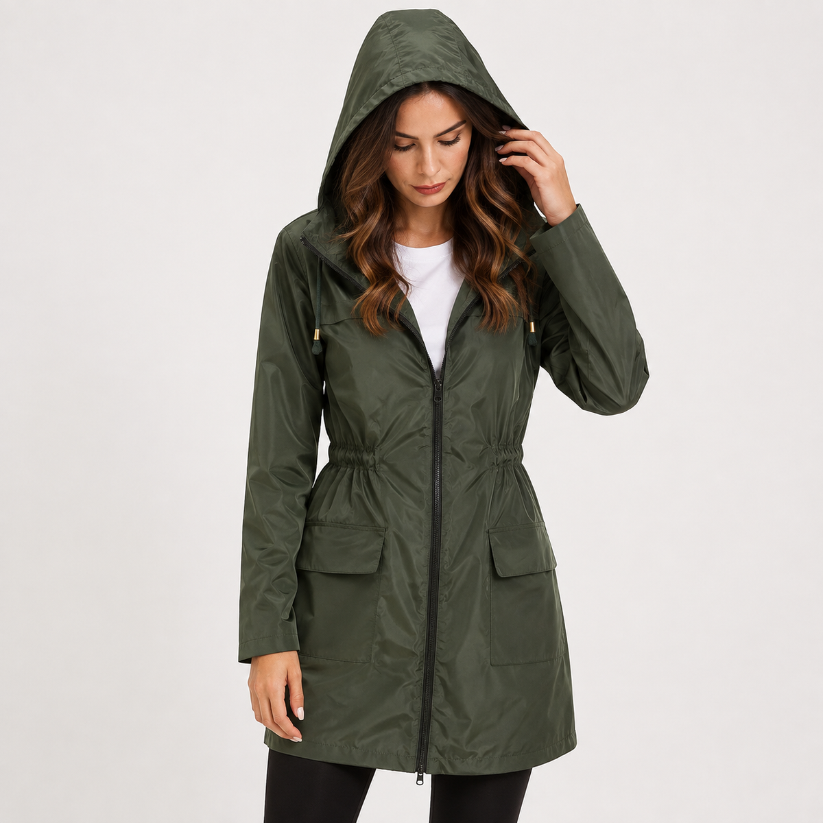 Kinsley | Women's Waterproof Rain Jacket - Hooded Drawstring Waist Elegant
