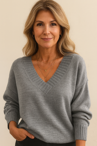 Lara | Flattering Oversized V Neck Sweater with Ribbed Trim