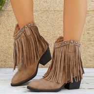 Lila | Women's Suede Western Cowboy Boots - Heeled Fringe Fold-Over Strap