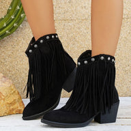 Lila | Women's Suede Western Cowboy Boots - Heeled Fringe Fold-Over Strap