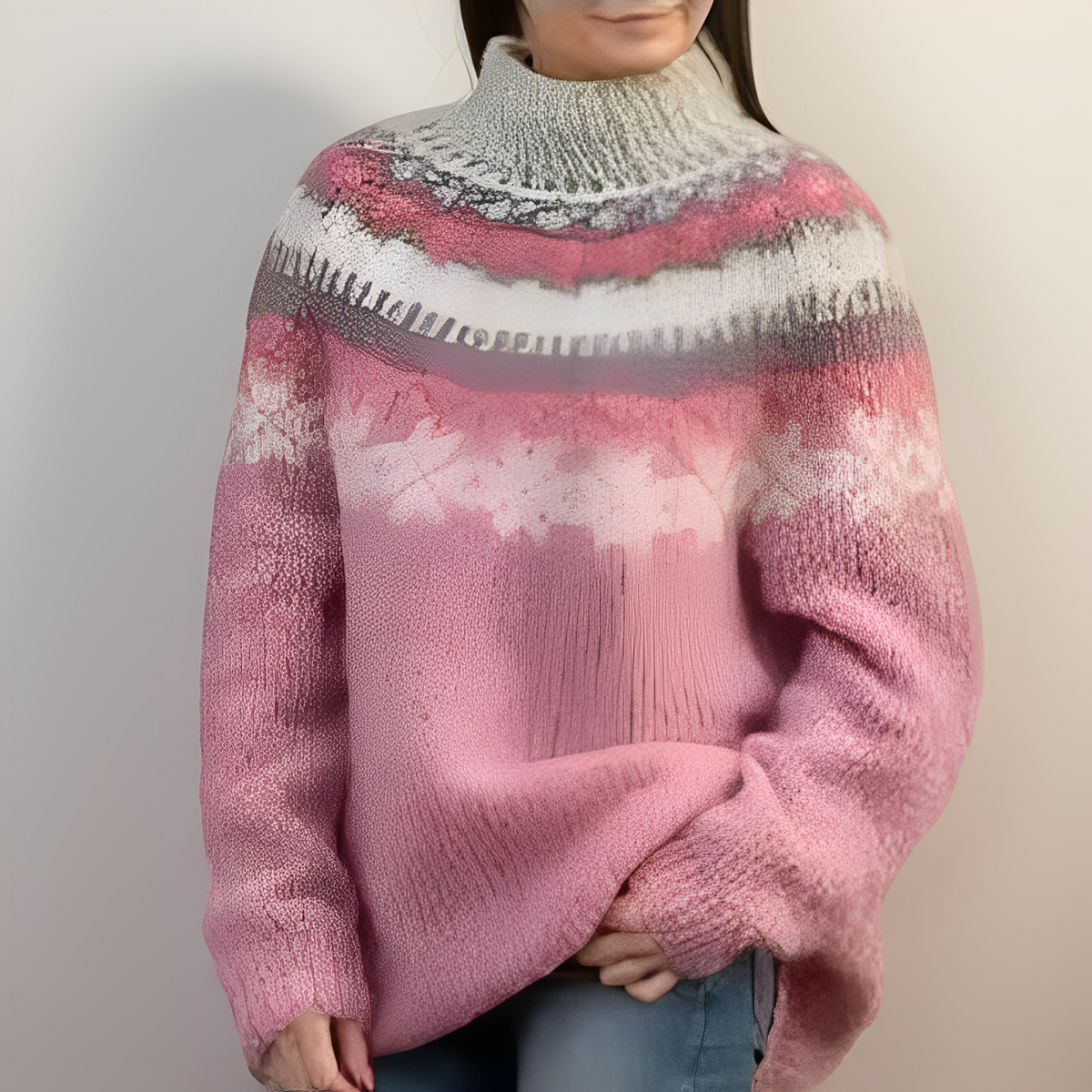 Mackenzie | Cozy Fair Isle Crew Neck Oversized Sweater with Balloon Sleeves