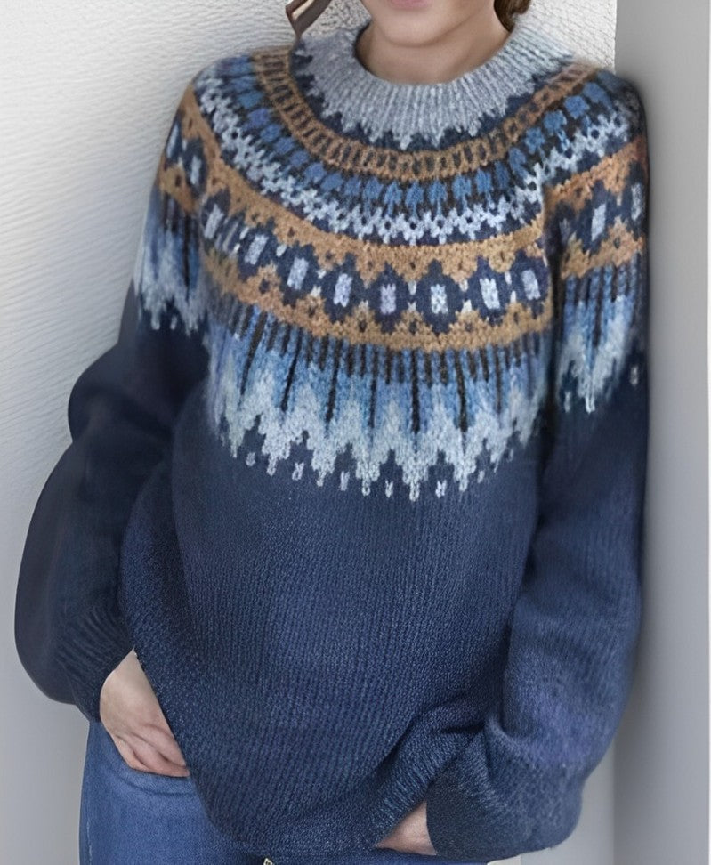 Mackenzie | Cozy Fair Isle Crew Neck Oversized Sweater with Balloon Sleeves