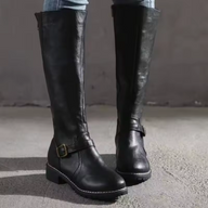 Maeve | Women's Leather Winter Boots - Knee High Heeled Buckle Strap