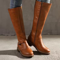 Maeve | Women's Leather Winter Boots - Knee High Heeled Buckle Strap