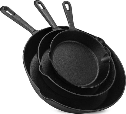 Pre-Seasoned Cast Iron Skillet Set - 3 Pcs