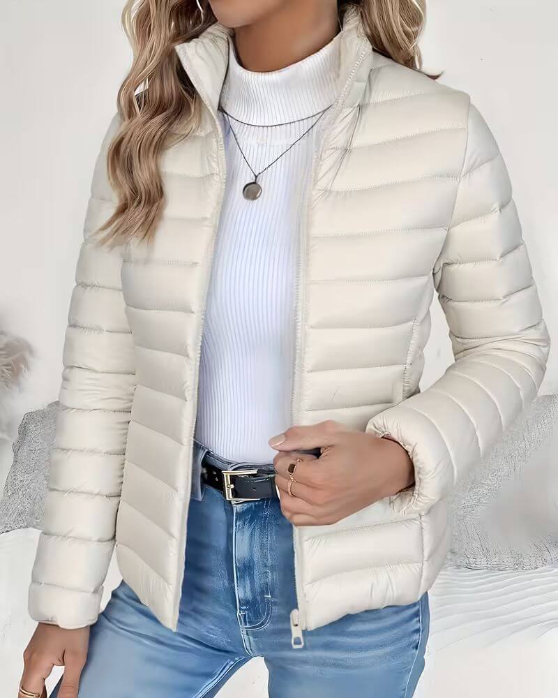 Marigold | Women's Puffer Jacket - Quilted Fitted Stand Collar
