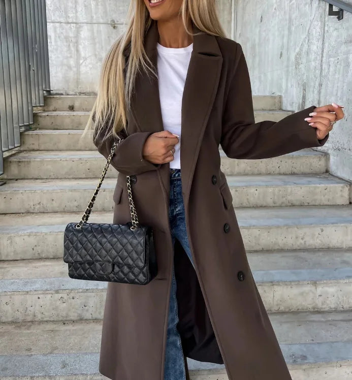 Paige | Women's Long Trench Coat - Longline Tailored Long Sleeve Structured