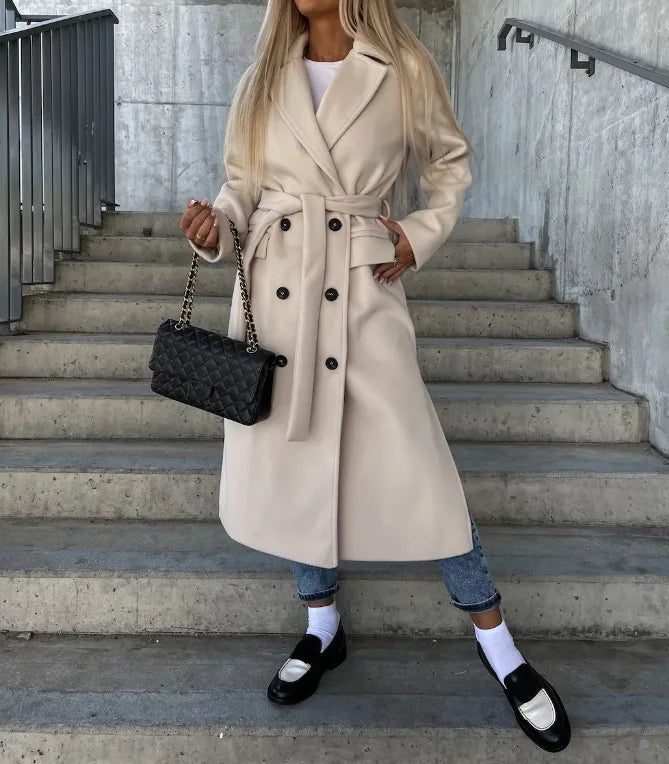 Paige | Women's Long Trench Coat - Longline Tailored Long Sleeve Structured