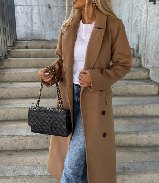 Paige | Women's Long Trench Coat - Longline Tailored Long Sleeve Structured