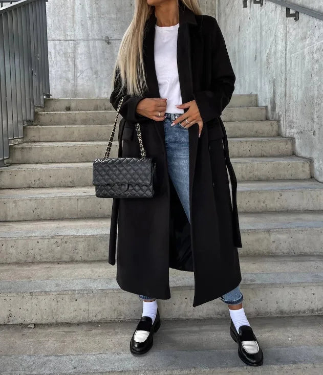 Paige | Women's Long Trench Coat - Longline Tailored Long Sleeve Structured