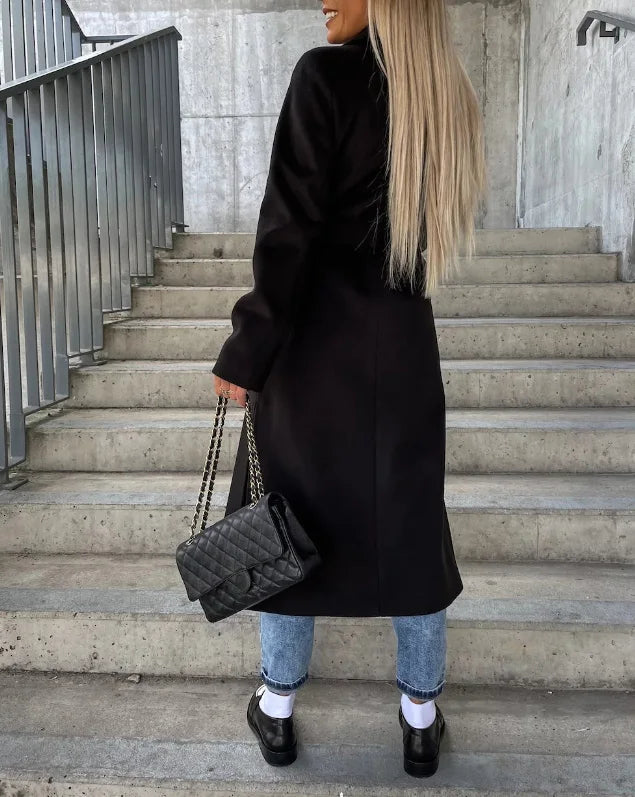 Paige | Women's Long Trench Coat - Longline Tailored Long Sleeve Structured