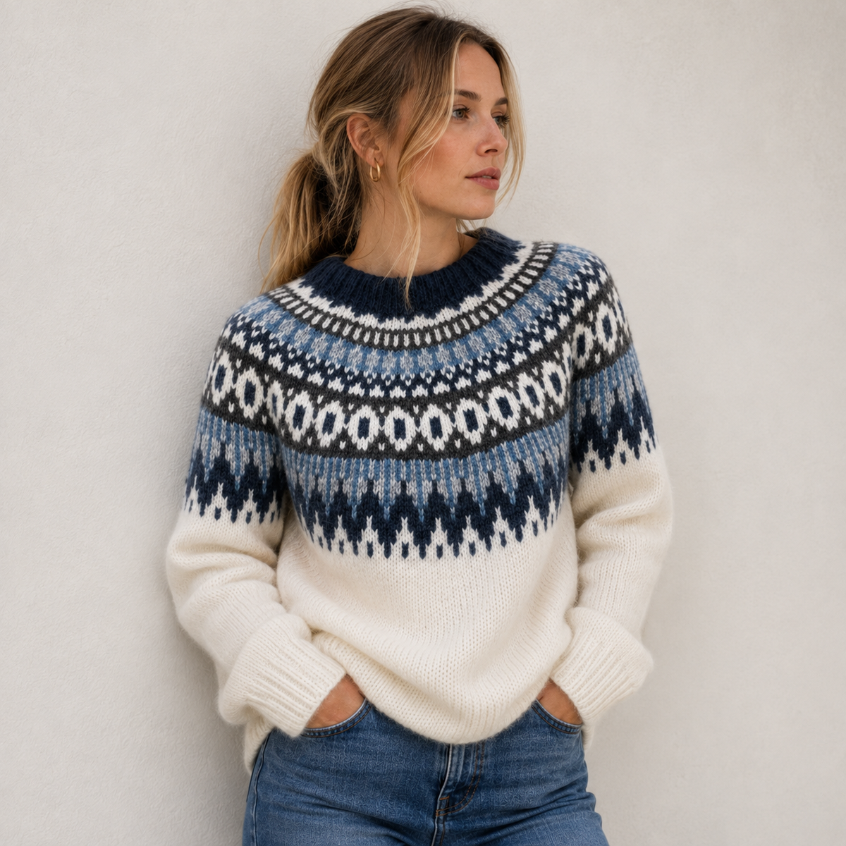 Piper | Women's Knit Sweater - Nordic Pattern Long Sleeve Comfortable Fit