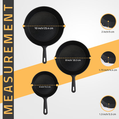 Pre-Seasoned Cast Iron Skillet Set - 3 Pcs