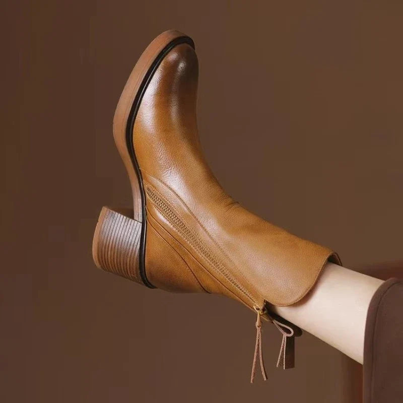 Selene | Women's Leather Ankle Boots - Heeled Zip