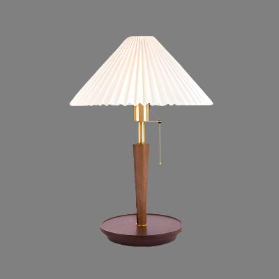 Vintage Pleated Wood Table Lamp | Elegant Bedroom Lighting