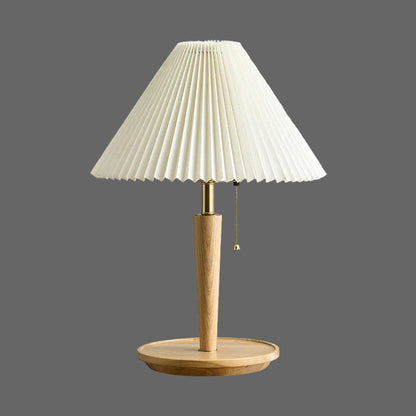 Vintage Pleated Wood Table Lamp | Elegant Bedroom Lighting