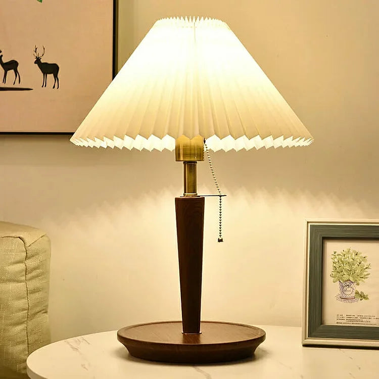 Vintage Pleated Wood Table Lamp | Elegant Bedroom Lighting
