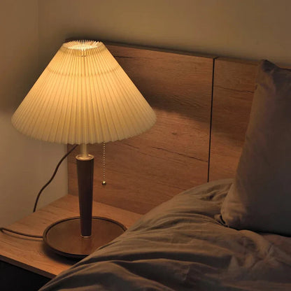 Vintage Pleated Wood Table Lamp | Elegant Bedroom Lighting