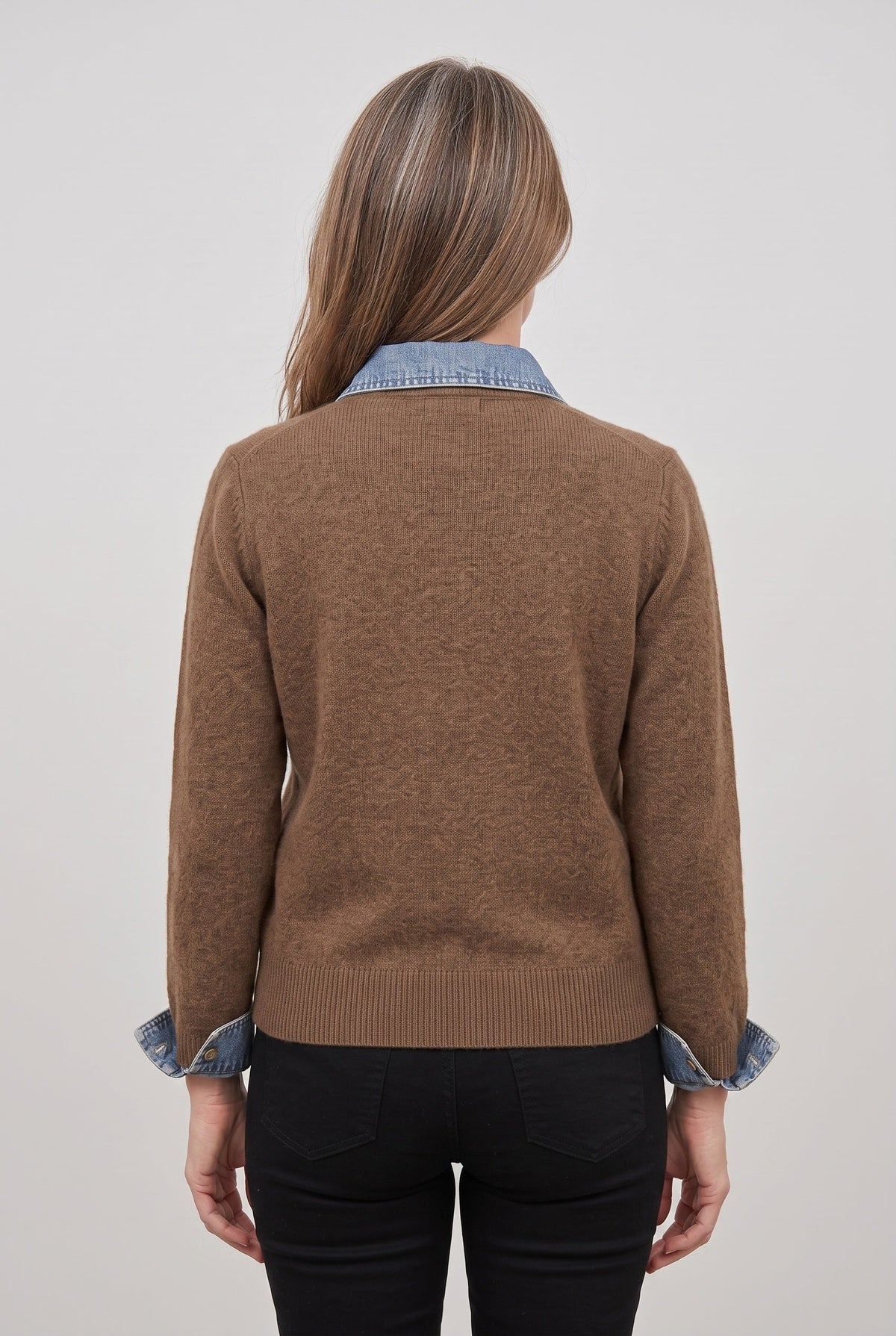 Women's Cardigan | Denim-Look Collar Button Front