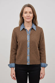 Women's Cardigan | Denim-Look Collar Button Front