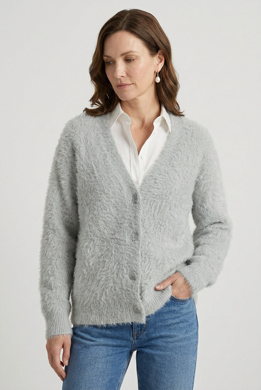 Women's V Neck Long Sleeve Knit Cardigan | Button Down