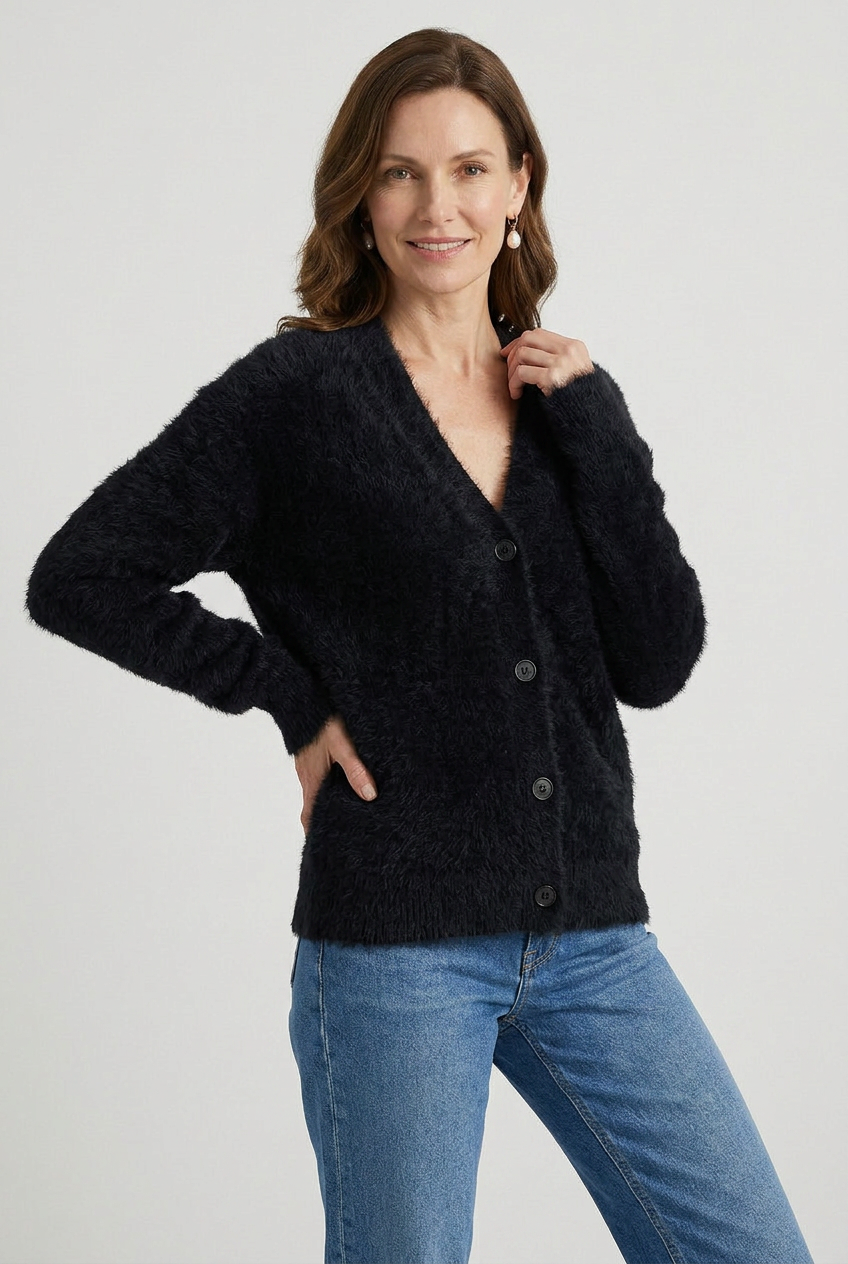 Women's V Neck Long Sleeve Knit Cardigan | Button Down