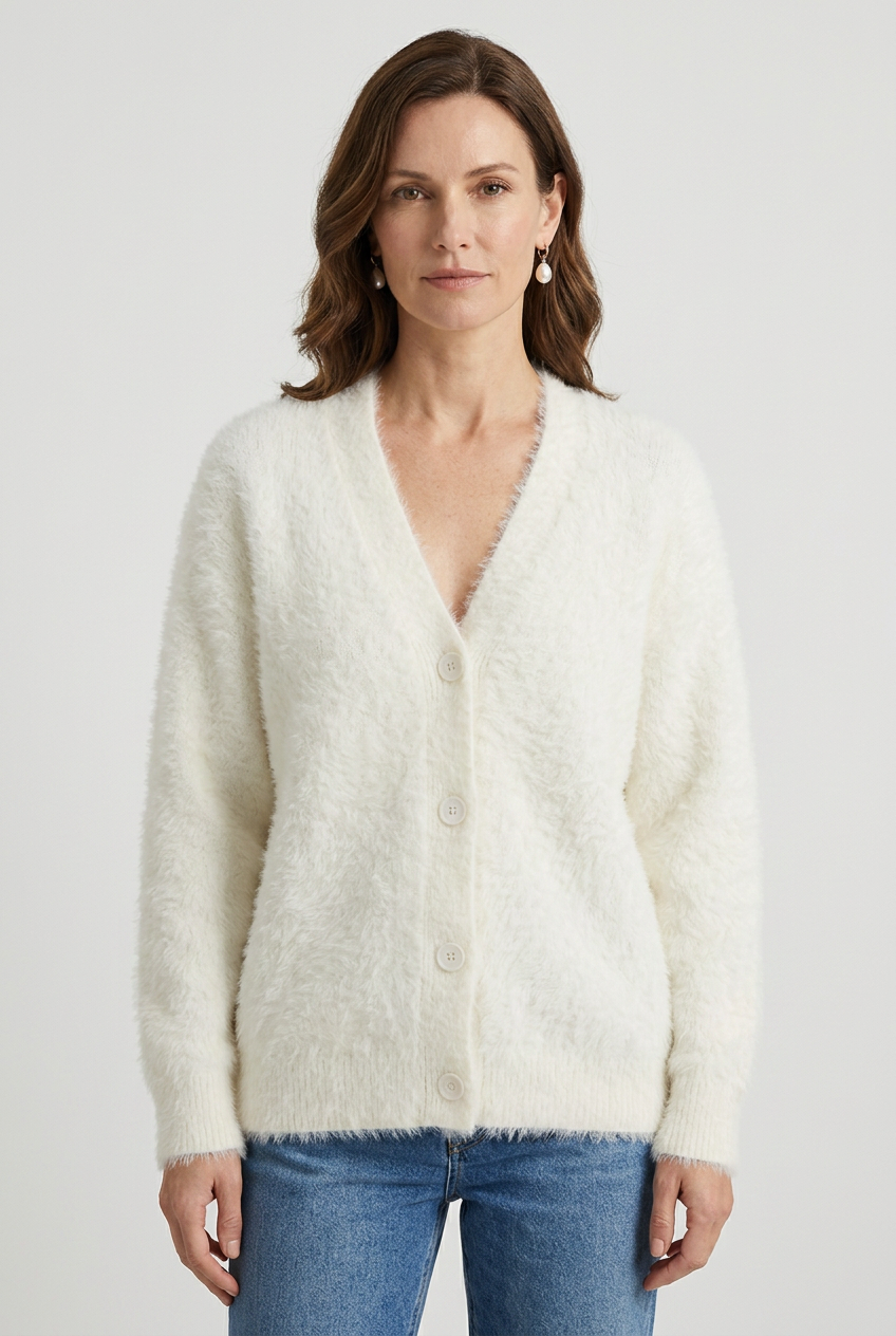Women's V Neck Long Sleeve Knit Cardigan | Button Down