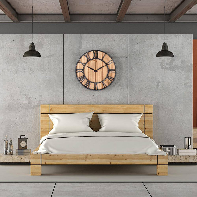 Wood and Metal Round Wall Clock | Large Wall Clock Decor