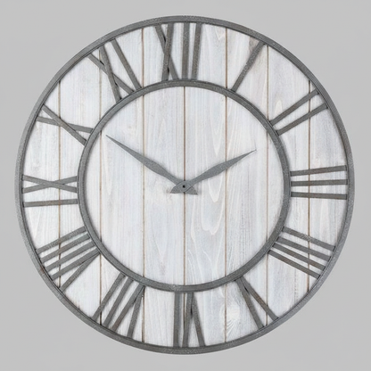 Wood and Metal Round Wall Clock | Large Wall Clock Decor