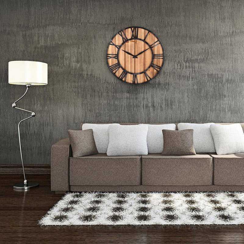 Wood and Metal Round Wall Clock | Large Wall Clock Decor