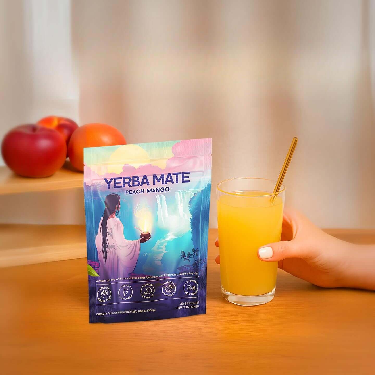 Tè istantaneo in polvere di yerba mate con fungo criniera di leone, L-Teanina e probiotici